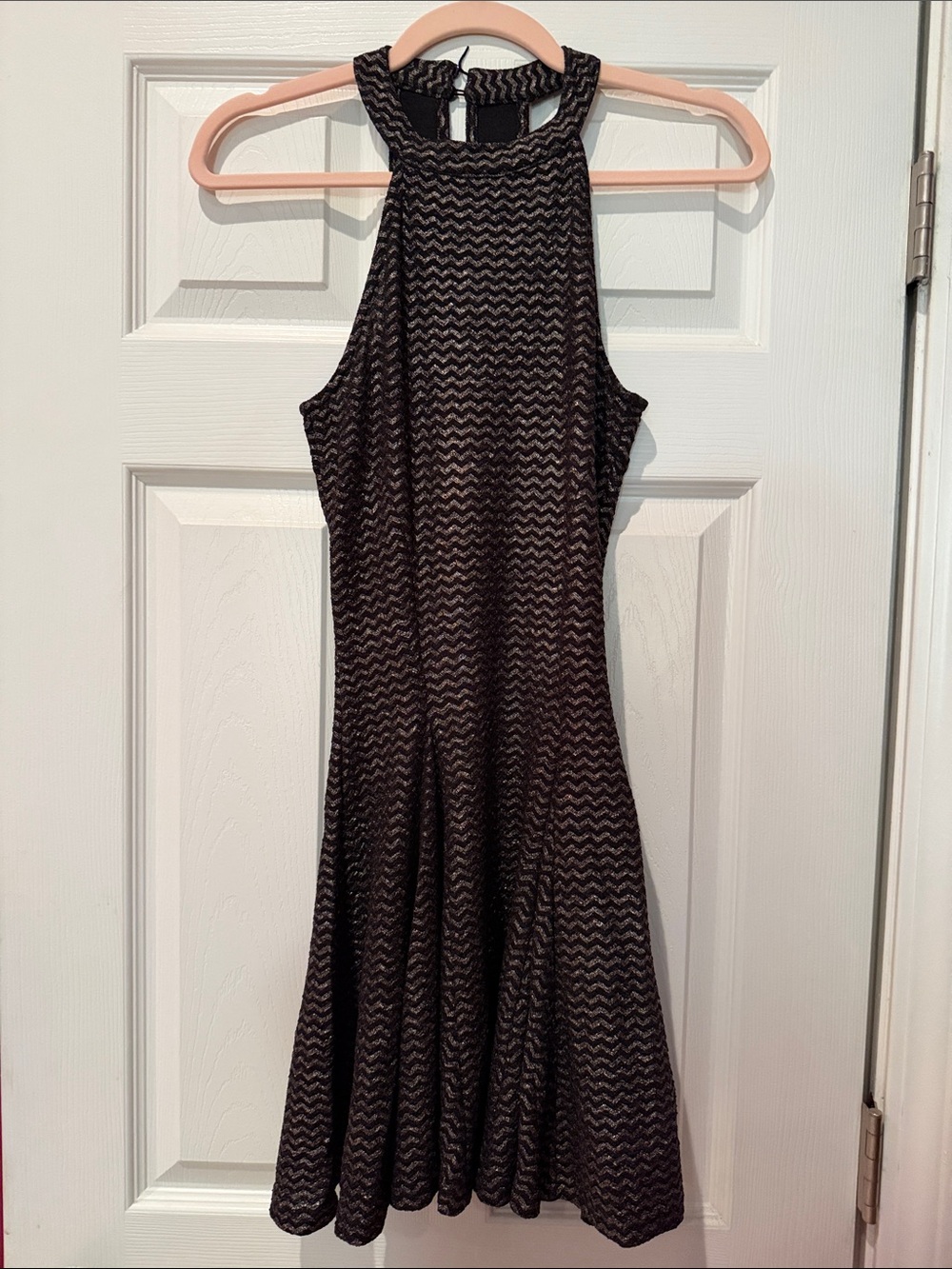 Sans Souci Black and Gray Sleeveless Mock Neck Midi Dress